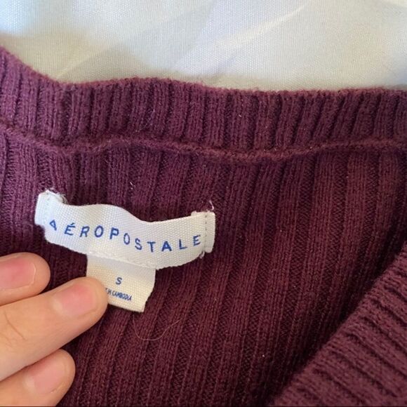 Aeropostale Burgundy Striped Crewneck Sweater Small - Picture 3 of 3
